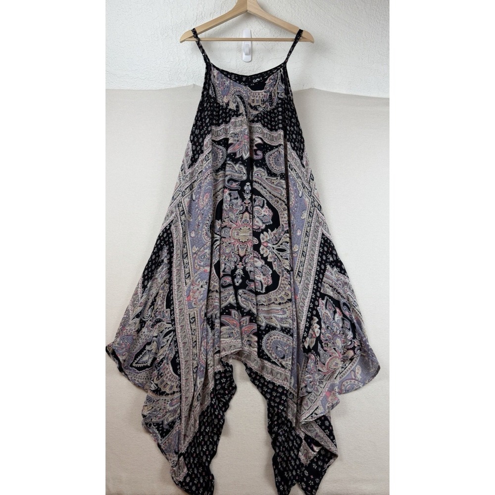 SOL Women's Boho Paisley Handkerchief Hem Maxi Dress Size M Coachella Festival